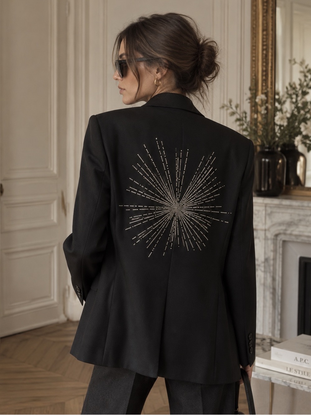 Zadig & Voltaire Ved’y Solar Black Blazer 40 Rhinestone Starburst Designer